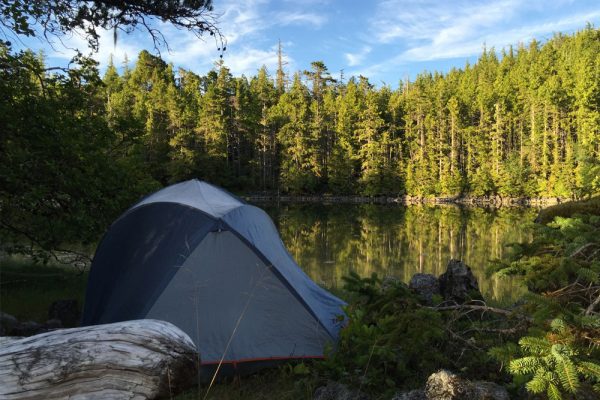 Ocean front camping near the Great Bear Rainforest.